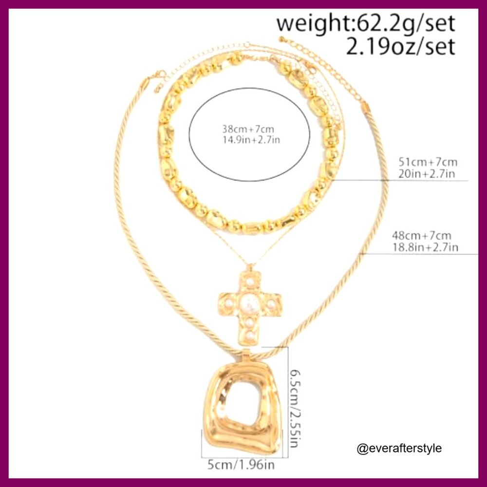 Chunky Statement Necklace Stack With Cross Pendan… - image 7